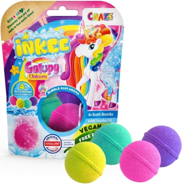 Inkee шуптящи бомби за вана Galupy Unicorn – комплект 4 цвята