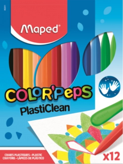 Триъгълни пластмасови пастели MAPED Color'Peps PlastiClean, 12 бр.