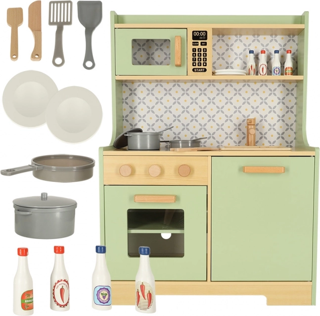 Детска дървена кухничка ментово зелена