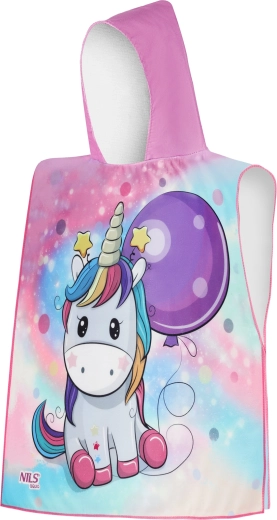 Children's microfiber hooded poncho NILS Aqua Unicorn