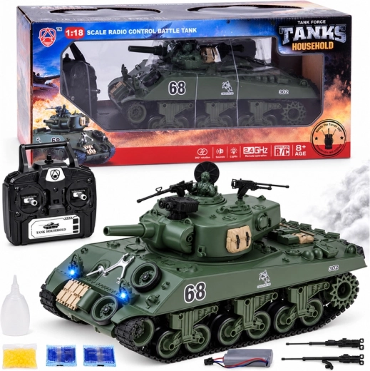Дистанционно управляван танк Sherman M4A3 с дистанционно управление 2,4 GHz, със стрелба, дим и звук 36 см