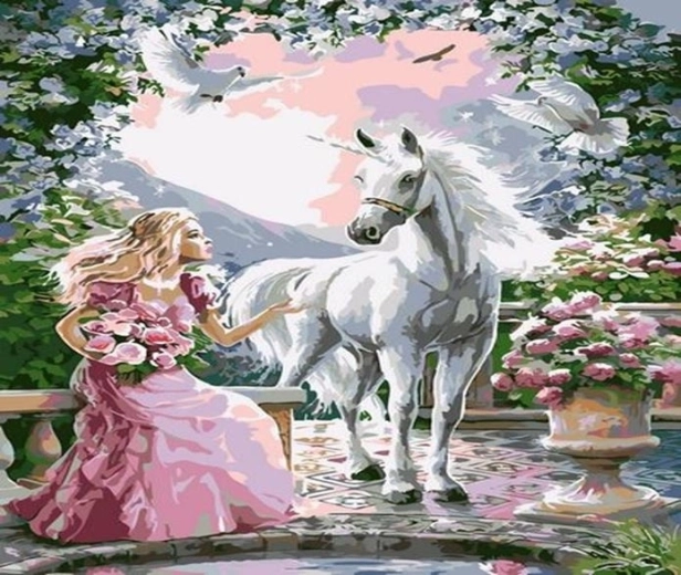 Norimpex Paint by Numbers Woman and Unicorn 40 × 50 cm
