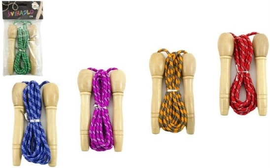 Въже за скачане с дървена дръжка в различни цветове