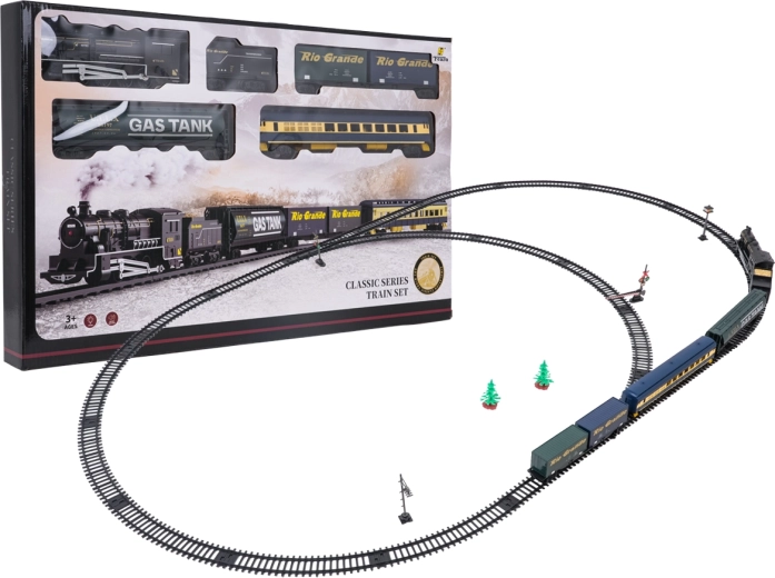Retro train with carriages and tracks 170 × 101 cm