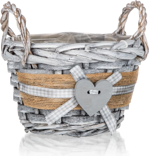 Плетена кръгла кошничка с дръжки GRIS 14 × 10 см, сива