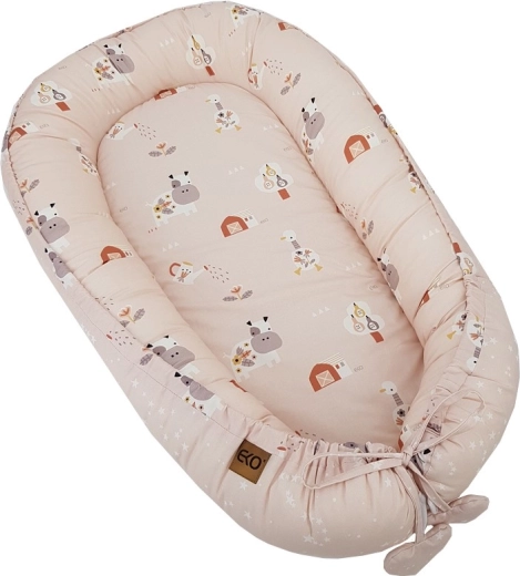 Еко двулицево памучно гнездо за бебе my farm stars powder pink 90 × 60 см