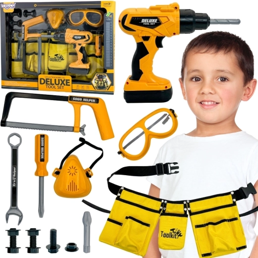 Woopie tool set for little DIYer with goggles, cordless screwdriver and belt, 16 pieces