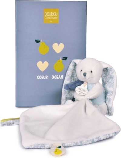 Doudou gift set: plush bunny with blanket, 10 cm, blue