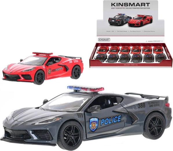 Kinsmart метален модел на кола Corvette 2021 аварийни служби 1:36 - 1 брой