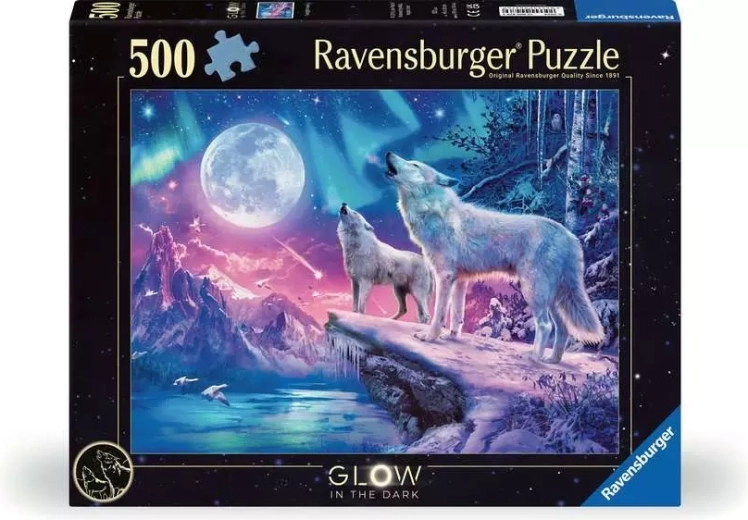 Светещ пъзел Ravensburger Виещи вълци по здрач 500 части