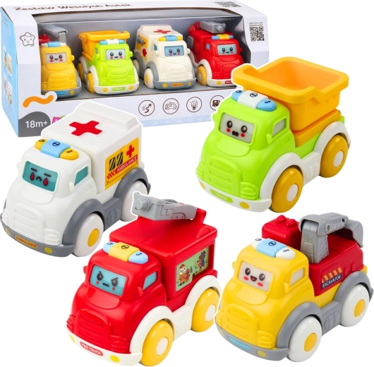 City toy cars for small children with mechanical drive, lights and sounds – set of 4 vehicles
