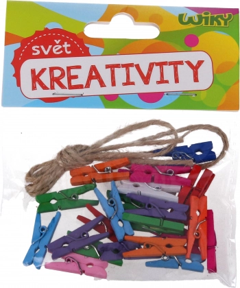 Цветни мини щипки 2,5 см с канап, 25 бр.