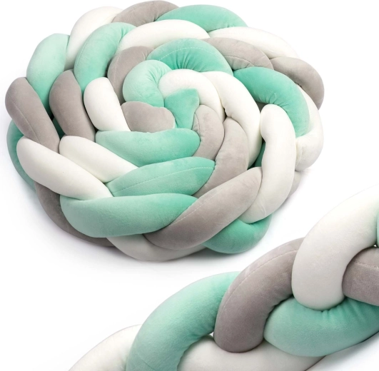 Knitted crib bumper Ricokids 2 m – mint gray