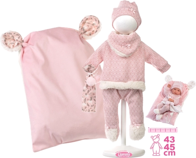 Llorens облекло за кукла New Born 40–42 см, 5‑частен зимен комплект с аксесоари