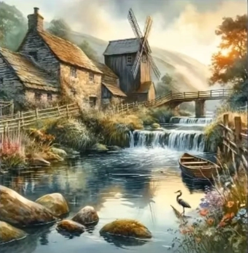 Norimpex диамантено рисуване Мелница на реката 30 × 40 см