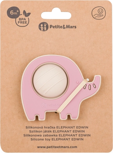 Petite&Mars силиконова играчка и гризалка Слонът Едвин dusty rose 6m+