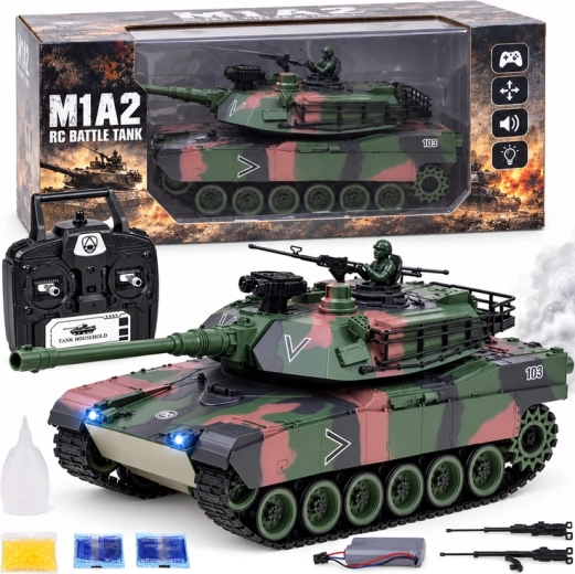 Дистанционно управляем танк Abrams M1A1 RC 2,4 GHz 45 см – стрелба, дим, звук и светлини