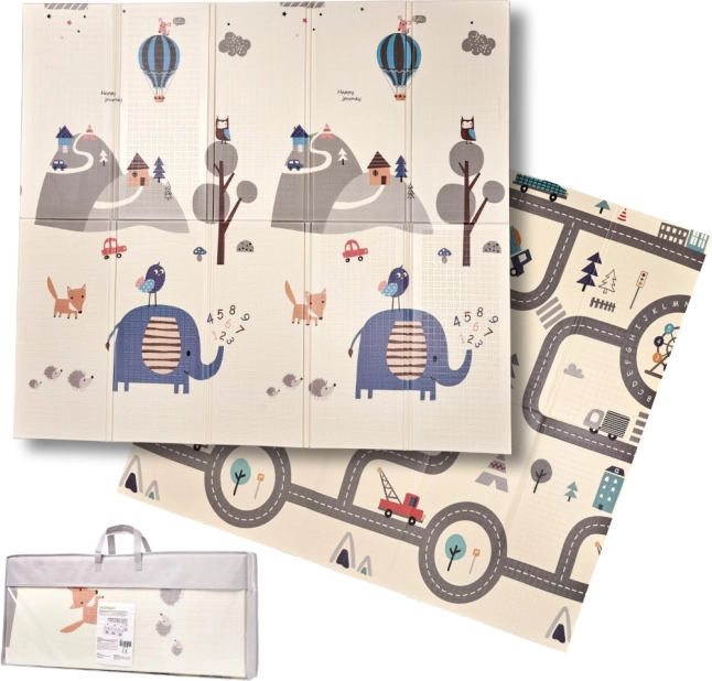 Сгъваема двустранна пяна образователна постелка 180 × 200 см улица/гора