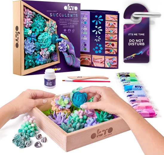 Okto Tenderness творчески комплект – сукуленти в дървена рамка 21 × 21 см