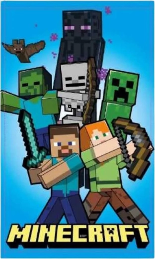 Children’s Minecraft towel 30 × 50 cm with Steve, Alex, Creeper and Enderman