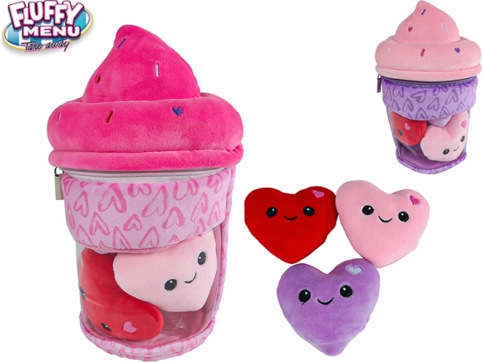 Плюшено сладоледче Fluffy Menu с три сърчица 25 см