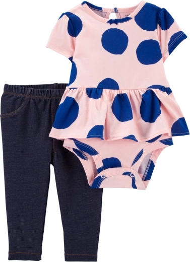 Carter's 2-piece baby set – short-sleeve bodysuit and leggings PinkBlue Dots, size 56