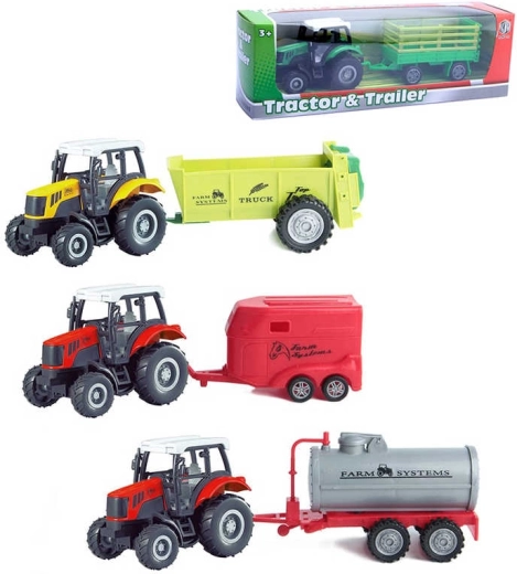 Metal farm tractor with trailer 23 cm with pull-back action - 1 set