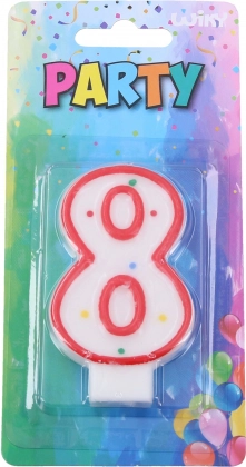 Парти свещ червена форма число 8