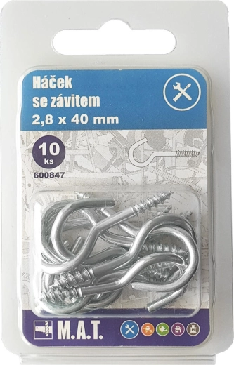 Кука с резба 20 × 2,3 мм, поцинкована (10 бр.)