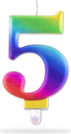 Свещичка цифра 5 за забождане, дъгова, 7,5 см