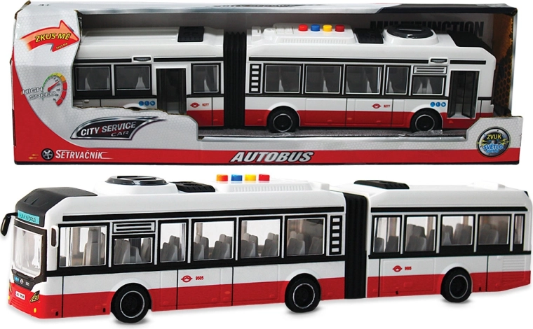 City Service Car съчленен автобус 1:16 червен със звуци и инерционен механизъм