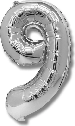 Foil Balloon Number 9 Silver 40 cm
