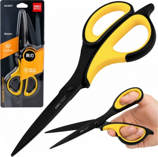 Deli stainless steel office scissors black-yellow 18.4 cm - 1 piece