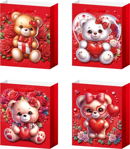 Gift Bag M with Teddy Bear and Roses