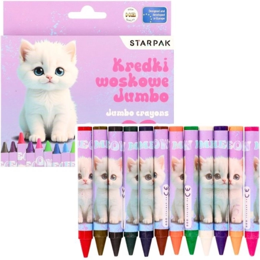 Jumbo crayons with Kitten motif, 12 colors - 1 piece