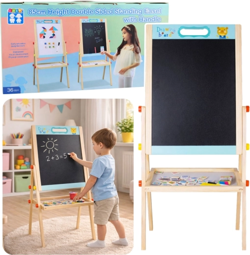 Double-sided wooden magnetic and chalkboard for kids – blue