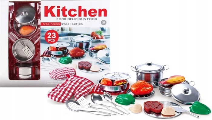 Metal pot and kitchen accessories set for kids (23 pcs)