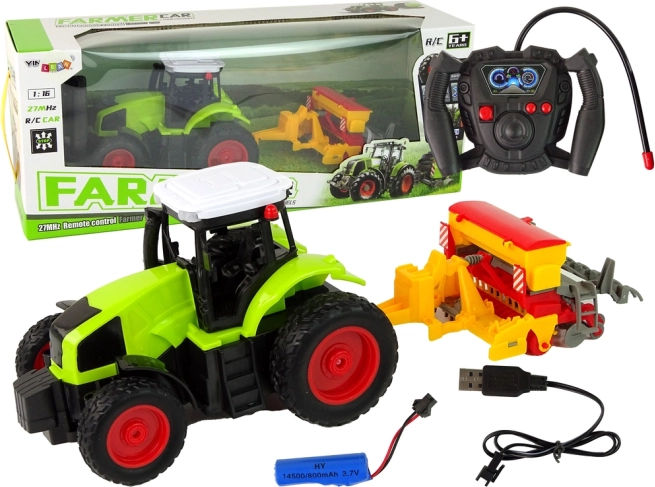 Детски RC трактор с преса 1:16 зелен