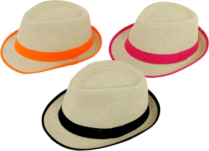 Summer straw hat unisex with a colored ribbon - 1 piece