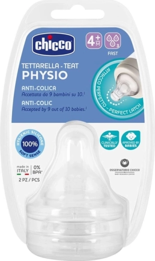 Chicco bottle teat fast flow 4m+, 2 pcs