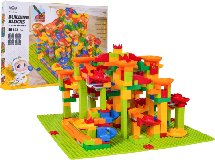 Colorful marble run building set – 523 pieces