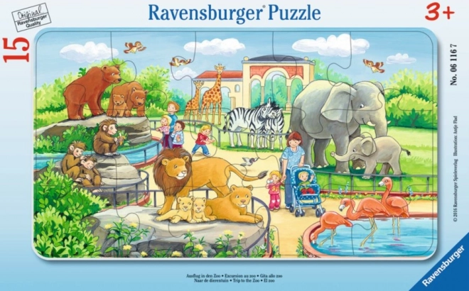 Детски пъзел Ravensburger в рамка, 15 части – разходка до зоопарка