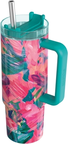 Stainless steel thermal mug Quokka Vibe Oil Petals Drop Safe with straw 880 ml
