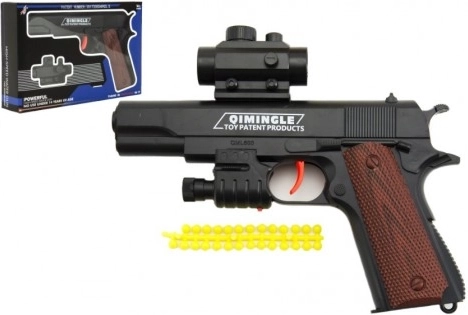 Пластмасов пистолет за меки топчета 20 см в кутия