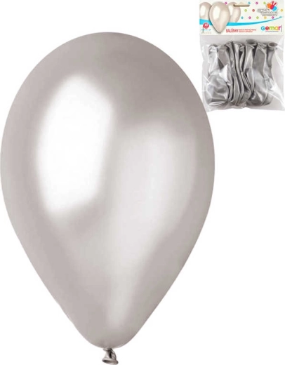 Gemar metallic silver latex balloons 26 cm - set of 10 pcs