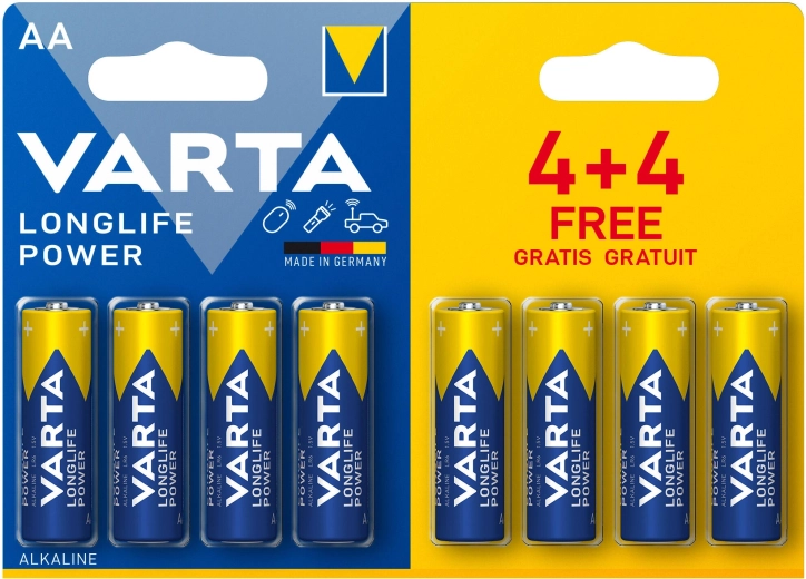 Alkaline Batteries AA Longlife Power Varta 8 pcs