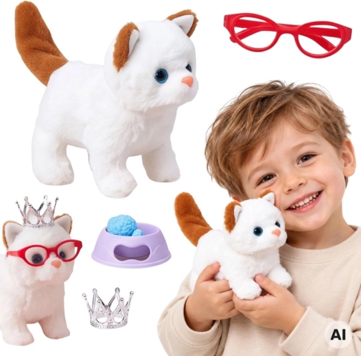Interactive white and brown WOOPIE kitten with crown and accessories