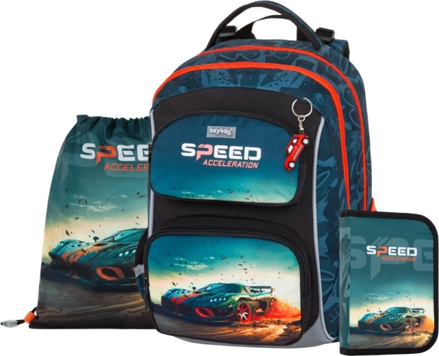 Ученически комплект OXY Jumper Auto – раница, несесер и торба за спортни обувки