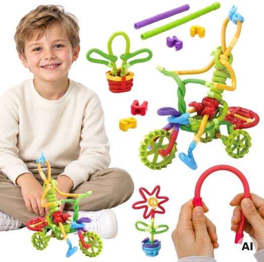 WOOPIE creative 3D construction set with flexible rods, 85 pieces