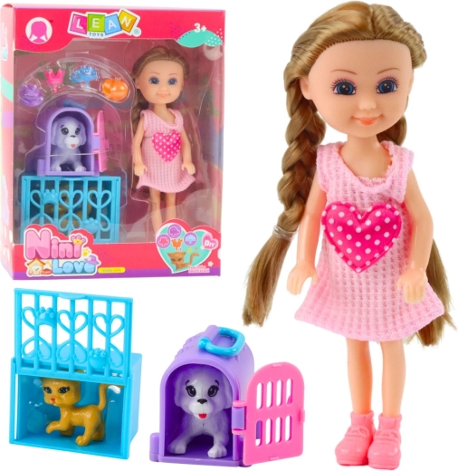 Mini doll with stroller and kittens
